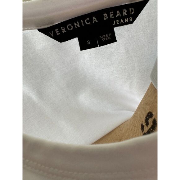 Veronica Beard White & Camel Melany Mixed Media Short Sleeve Mini Dress Size S - Picture 10 of 13